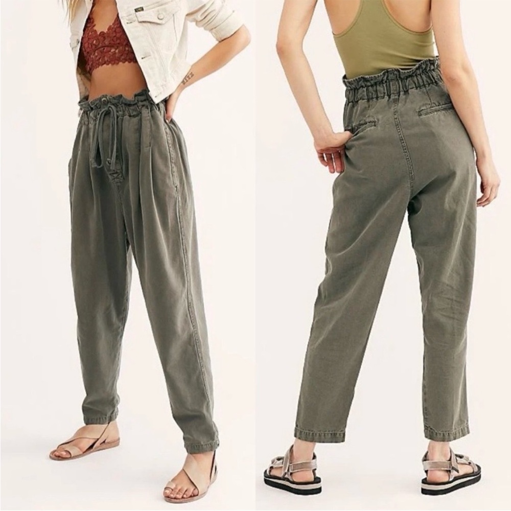 Free People Margate High Rise Paper Bag Pleated Trouser - Picture 2 of 12